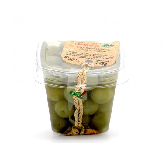 Zelené olivy s kôstkou Sicilian 225g.
